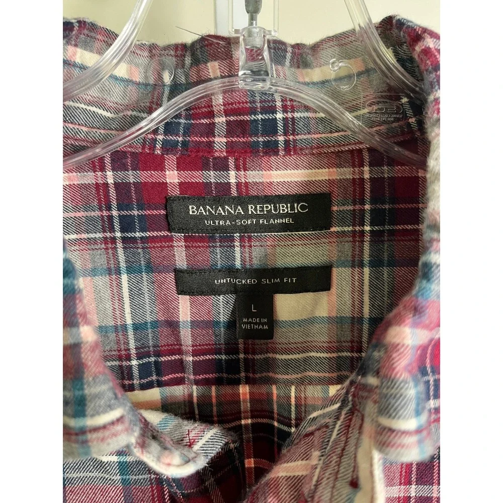 Banana Republic Shirt Mens L Plaid Ultra-Soft Flannel Untucked Autumn Layering